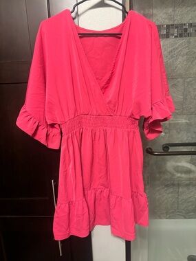 Barbie Pink V-Neck Ruffle Sleeve Mini Dress